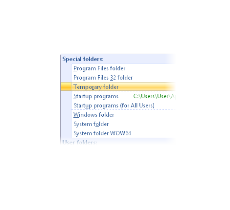 oMega Commander Features. Switch to another temporary or a system folder.